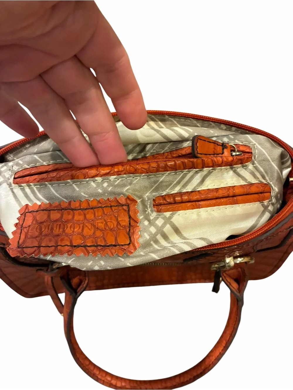 Vintage London Fog Faux Leather Crocodile Embossed Satchel Gold Toned Hardware
